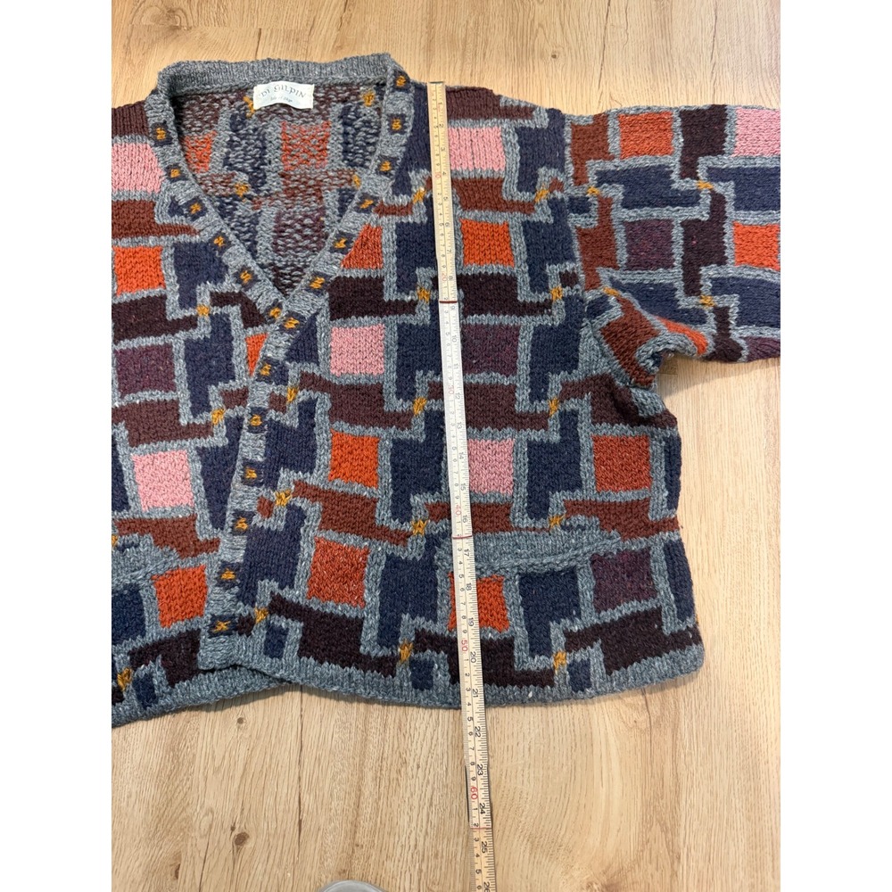 Di Gilpin Isle of Skye Hand Knit Wool Cardigan Sweater Geometric Intarsia M/L - Picture 7 of 8